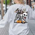 Boston Terrier Skeleton Mummy Witch Halloween Women's Sweatshirt Back Print Ash