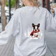 Boston Terrier In The Snow Merry Christmas Winter Women's Sweatshirt Back Print Ash
