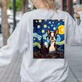 Boston Terrier Starry Night Van Gogh Art Women's Sweatshirt Back Print Ash