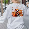Boston Terrier Thanksgiving Leopard Pumpkins Fall Leaves Women's Sweatshirt Back Print Ash