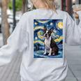 Boston Terrier Van Gogh Starry Night Women's Sweatshirt Back Print Ash