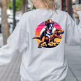Boston Terrier Wearing A Cowboy Hat On T-Rex Women's Sweatshirt Back Print Ash