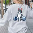 Boston Terrier Weightlifting Deadlift Men Fitness Gym Women's Sweatshirt Back Print Ash