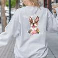 Brown Boston Terrier With Flowers And Feathers Women's Sweatshirt Back Print Ash