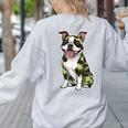 Camo Boston Terrier Pet Owner Camouflage Dog Lover Women's Sweatshirt Back Print Ash