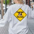 Caution Sign Boston Terrier Dog Bostie Puppy Women's Sweatshirt Back Print Ash