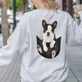 Dog Lovers Boston Terrier In Pocket Dog Face For Men Women Kids Women's Sweatshirt Back Print Ash