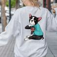 Father's Day Gift Dog Dad Boston Terrier i Love Dad Tattoo Women's Sweatshirt Back Print Ash