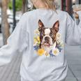 Floral Boston Terrier Women's Sweatshirt Back Print Ash