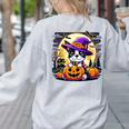 Halloween Boston Terrier Dog Breed With Jack O' Lantern Art Women's Sweatshirt Back Print Ash