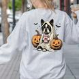 Halloween Boston Terrier Ghost Women's Sweatshirt Back Print Ash