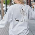 Halloween Boston Terrier And Skeleton Women's Sweatshirt Back Print Ash