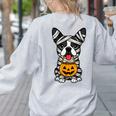 Halloween Dog Boston Terrier Mummy Costume Men Women Kids Women's Sweatshirt Back Print Ash