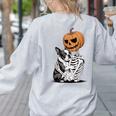 Halloween Skeleton Boston Terrier Women's Sweatshirt Back Print Ash