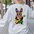 Hawaiian Boston Terrier & Pineapple Ukulele Summer Vacation Women's Sweatshirt Back Print Ash