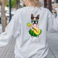 Hawaiian Boston Terrier Dog Pineapple Ukulele Summer For Men Women Girls Kids Women's Sweatshirt Back Print Ash