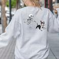 Skeleton Chasing Dog Boston Terrier Halloween Pet Lover Women's Sweatshirt Back Print Ash