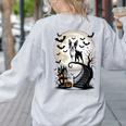 Spooky Halloween Moon Boston Terrier Boston Bull Bostie Women's Sweatshirt Back Print Ash