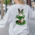 St Patrick's Day Leprechaun Boston Terrier Dog Shamrock For Men Women Kids Women's Sweatshirt Back Print Ash
