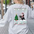 Ugly Christmas Tree Lights Xmas Santa Riding Boston Terrier Women's Sweatshirt Back Print Ash