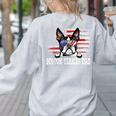 Vintage Boston Terrier Dad American Flag Father's Day Women's Sweatshirt Back Print Ash