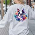 Watercolor Floral Boston Terrier Mama Dog Lover Mother's Day Women's Sweatshirt Back Print Ash