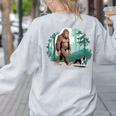 Whimsical Forest Adventures Sasquatch Bigfoot Walking Boston Terrier Dog Lovers Women's Sweatshirt Back Print Ash