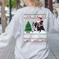 Xmas Tree Lighting Santa Riding Boston Terrier Christmas Women's Sweatshirt Back Print Ash