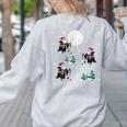 Xmas Tree Santa Riding Boston Terrier Christmas Women's Sweatshirt Back Print Ash