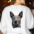 4th July Blue Heeler Dog Merica Patriotic USA Flag Cute Women's Sweatshirt Back Print White
