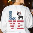 4th Of July Decor Patriotic LOVE Boston Terrier USA Flag Women's Sweatshirt Back Print White