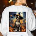 Aesthetic Halloween Boston Terrier Dog Witch Pumpkin For Men Women Kids Women's Sweatshirt Back Print White