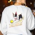 Ballaholic Boston Terrier Dog Chasing Bostie Ball Women's Sweatshirt Back Print White