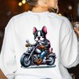 Biker Boston Terrier Dog Riding Motorbike Women's Sweatshirt Back Print White