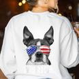 Boston Terrier 4th Of July Merica Men Women USA Flag Vintage Women's Sweatshirt Back Print White