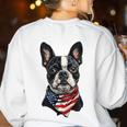 Boston Terrier American Flag Women's Sweatshirt Back Print White