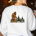 Boston Terrier Bigfoot Dog Walking Dog Mom Dad Kids Women's Sweatshirt Back Print White