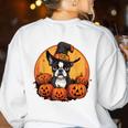 Boston Terrier Bostie Dog Breed Pet Halloween Pumpkins Women's Sweatshirt Back Print White