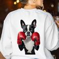 Boston Terrier Boxing Women's Sweatshirt Back Print White