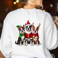Boston Terrier Christmas Dogs Santa Reindeer Elf Women's Sweatshirt Back Print White