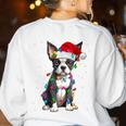 Boston Terrier Christmas Santa Hat Tree Lights Pajama Women's Sweatshirt Back Print White