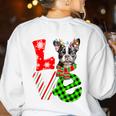 Boston Terrier Christmas Tree Lights Santa Dog Xmas For Men Women Kids Women's Sweatshirt Back Print White