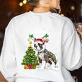 Boston Terrier Christmas Tree Lights Santa Hat Women's Sweatshirt Back Print White