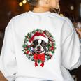 Boston Terrier Christmas Wreath Decoration Xmas Pajamas Women's Sweatshirt Back Print White
