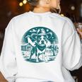 Boston Terrier Cowboy UFO Shirt Vintage Western Dog Mom Tee Women's Sweatshirt Back Print White