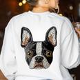 Boston Terrier Cute Puppy Face Dog Lover Pet Owner Women's Sweatshirt Back Print White