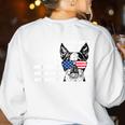 Boston Terrier Dog 4th Of July US American Flag Patriotic Women's Sweatshirt Back Print White