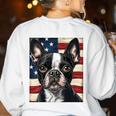 Boston Terrier Dog American Flag 4th Of July Patriotic Puppy Women's Sweatshirt Back Print White