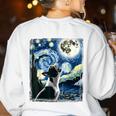 Boston Terrier Dog Art Van Gogh Starry Night Boston Terrier Women's Sweatshirt Back Print White