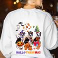 Boston Terrier Dog Christmas Happy Hallothankmas Halloween For Men Women Kids Women's Sweatshirt Back Print White